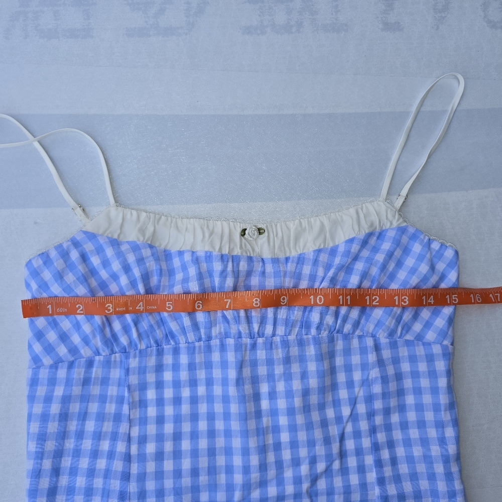 Nia Blue Gingham Serrano Mini Dress Lace Trim Cottagecore Size M - Picture 7 of 8